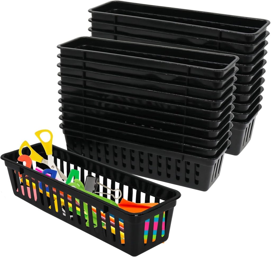 24 Pcs Classroom Storage Baskets Bins Baskets, Plastic Pencil or Rubber Organizer Basket Trays for Home School Classroom Office