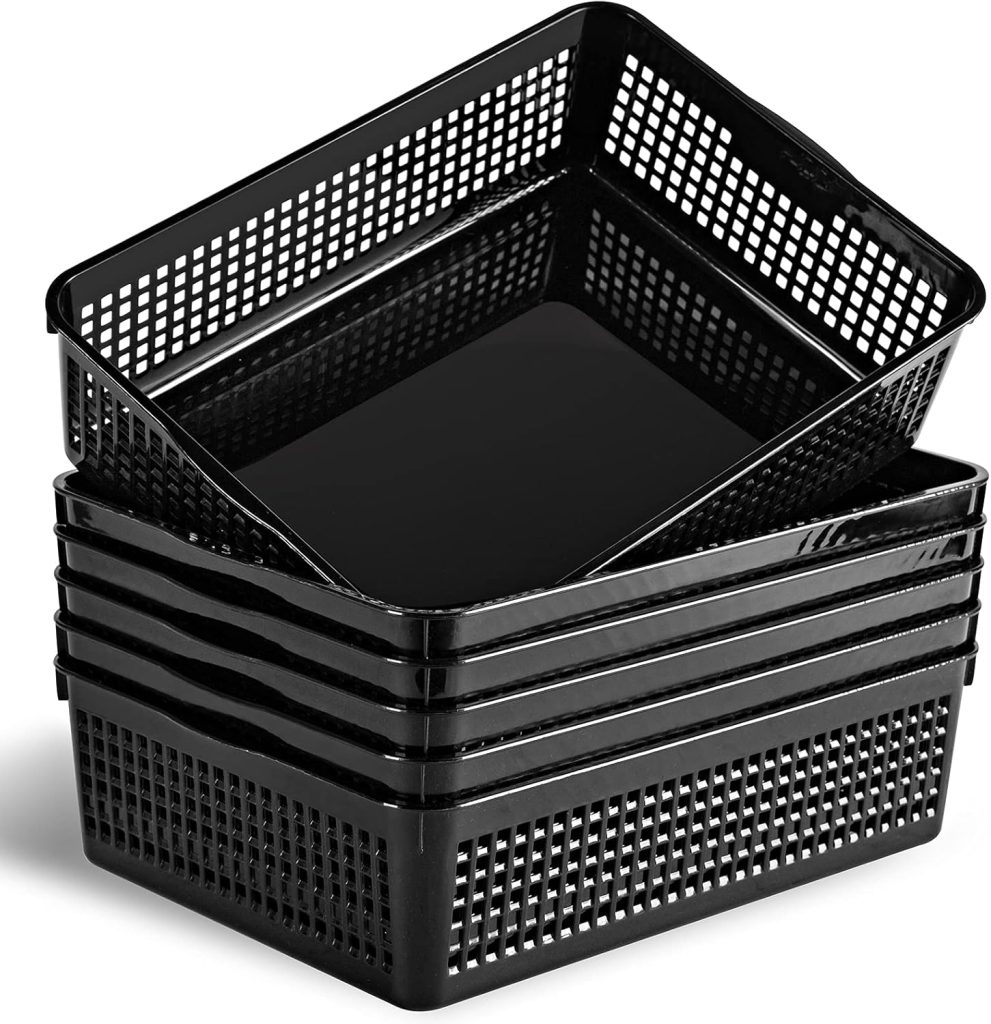 Eslite A4 Size Plastic Storage Basket,Desktop File Paper Letter Organizer Tray, 6-Packs (Black)